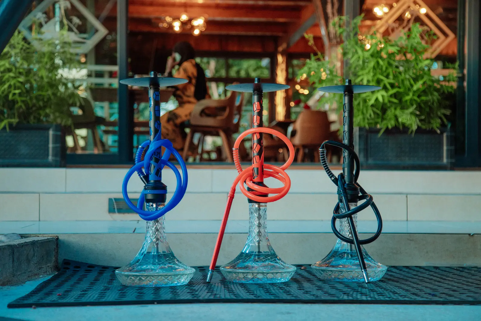 Colorful hookahs ready at the shisha corner